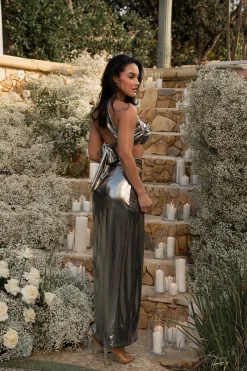 Gold METALLIC NEW AGE TWO PIECE SKIRT SET*JLUXLABEL Best