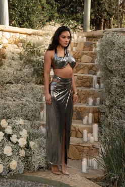 Gold METALLIC NEW AGE TWO PIECE SKIRT SET*JLUXLABEL Best