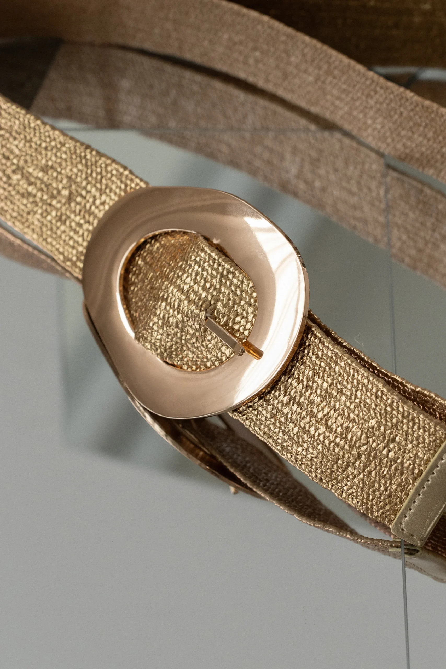 Gold Oval Buckle Woven Belt*JLUXLABEL Online