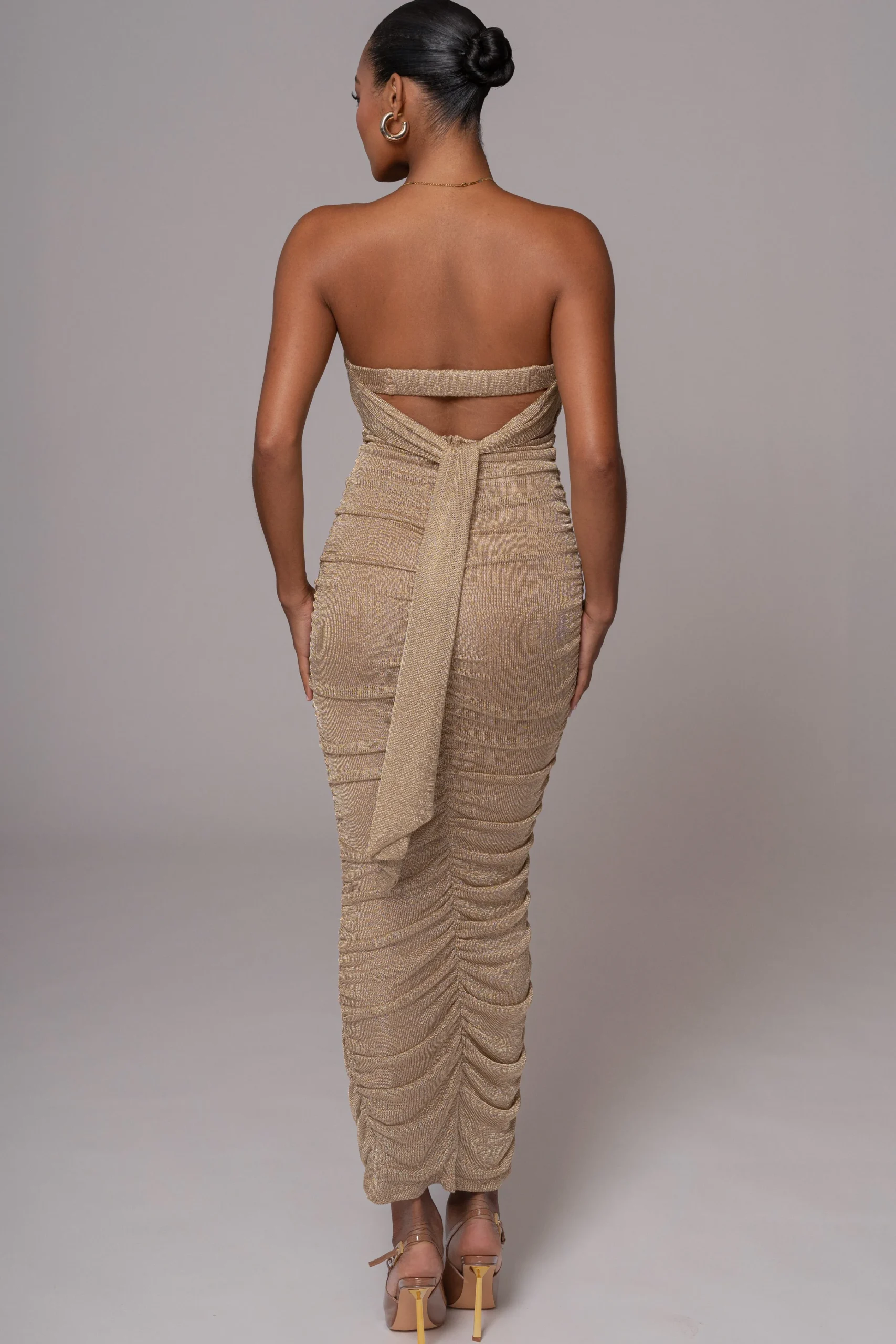 Gold Ruched Metallic Maxi Dress*JLUXLABEL Outlet