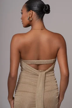 Gold Ruched Metallic Maxi Dress*JLUXLABEL Outlet