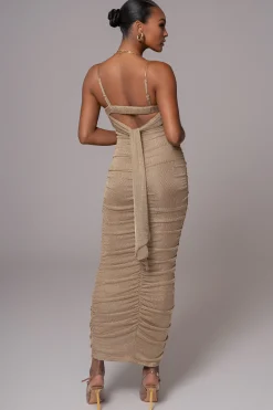Gold Ruched Metallic Maxi Dress*JLUXLABEL Outlet