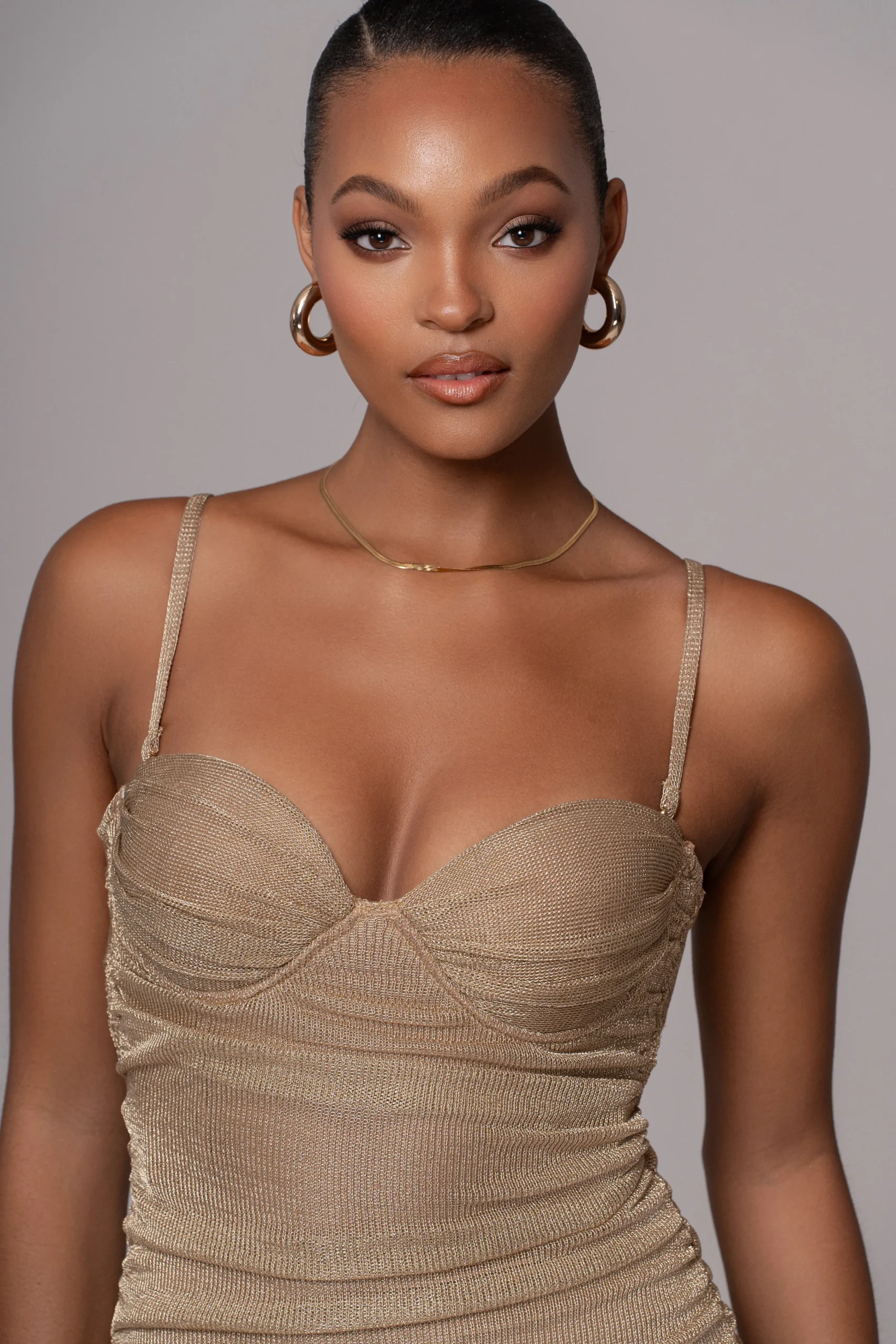 Gold Ruched Metallic Maxi Dress*JLUXLABEL Outlet