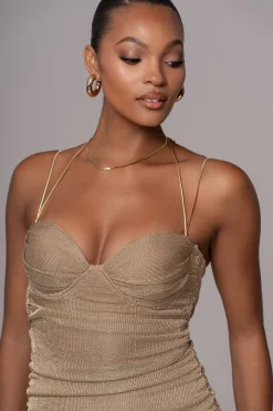 Gold Ruched Metallic Maxi Dress*JLUXLABEL Outlet