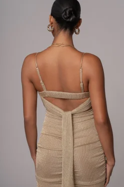 Gold Ruched Metallic Maxi Dress*JLUXLABEL Outlet