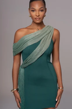 Green Asymmetric Drape Mini Dress*JLUXLABEL Best