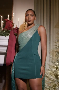 Green Asymmetric Drape Mini Dress*JLUXLABEL Best