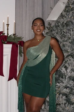 Green Asymmetric Drape Mini Dress*JLUXLABEL Best