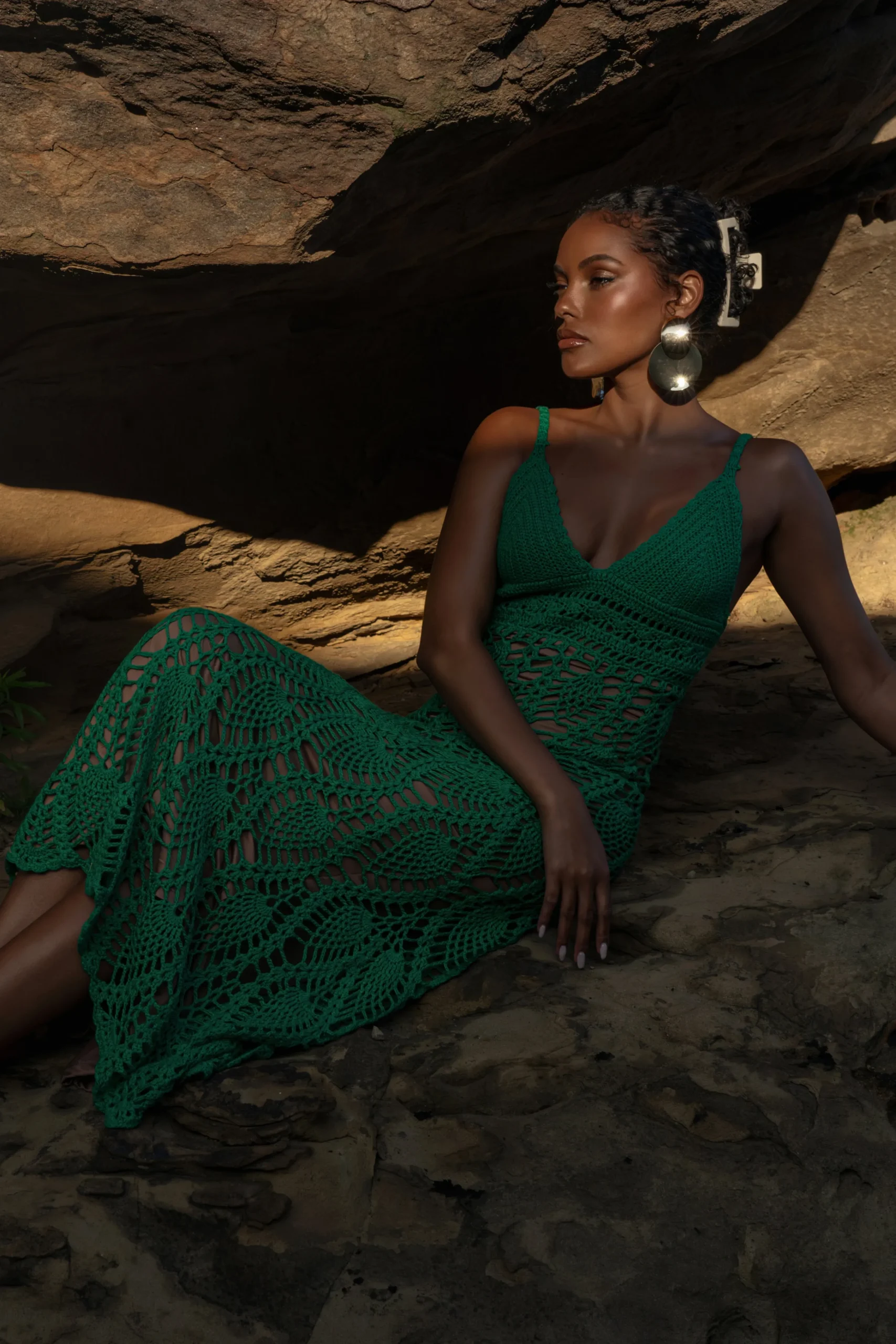 Green Great Escape Crochet Maxi Dress*JLUXLABEL Clearance