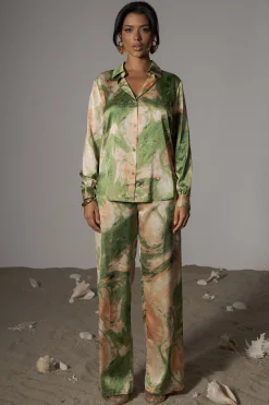 Green Hidden Gems Satin Pant Set*JLUXLABEL Hot