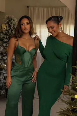 Green Joana Cutout Satin Trousers*JLUXLABEL Best