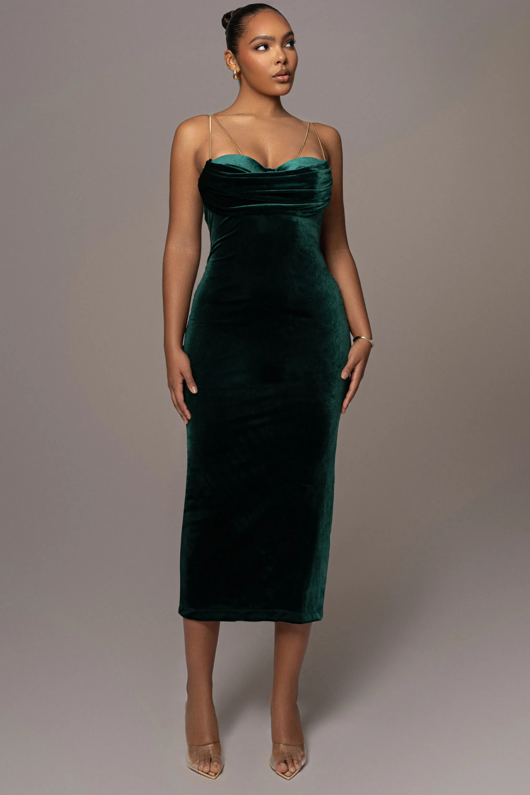Green JOSANNA VELVET MIDI DRESS*JLUXLABEL Discount