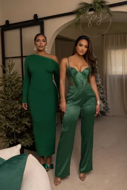 Green Night Shimmers Asymmetrical Maxi Dress*JLUXLABEL Outlet