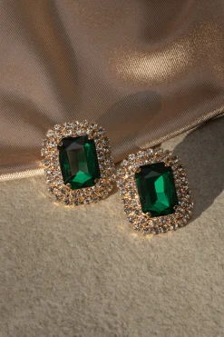 Green Octagon Rhinestone Earrings*JLUXLABEL Fashion