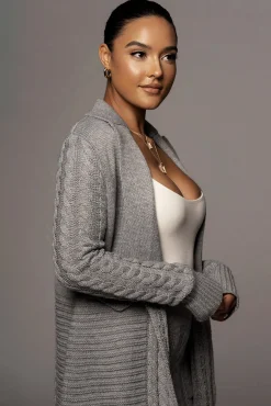 Grey Evana Cable Knit Cardigan*JLUXLABEL Online