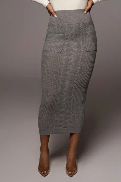 Grey Missy Cable Sweater Midi Skirt*JLUXLABEL Fashion
