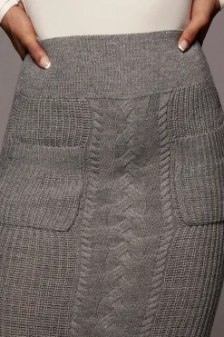 Grey Missy Cable Sweater Midi Skirt*JLUXLABEL Fashion
