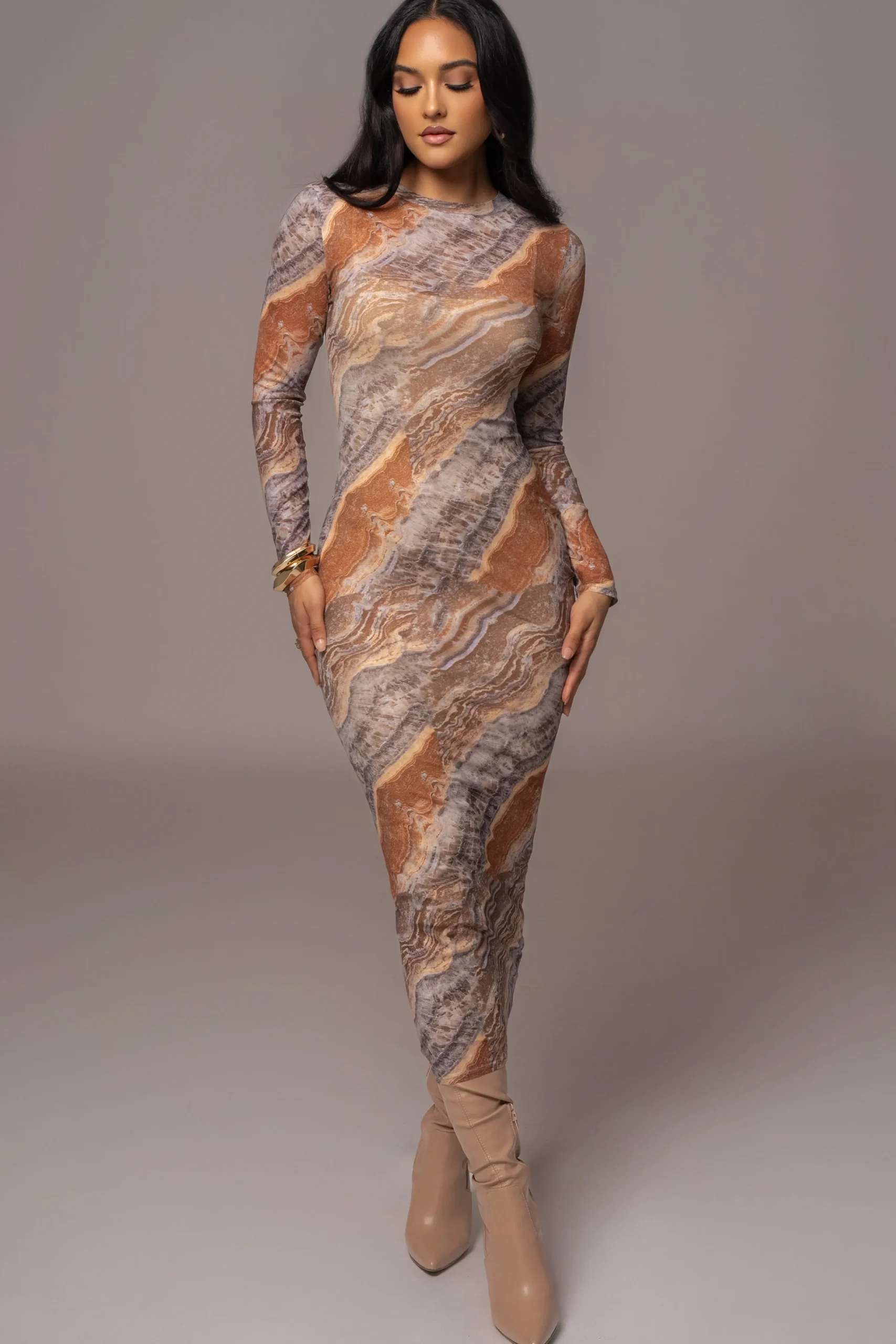 Grey Multi Solana Mesh Maxi Dress*JLUXLABEL Outlet