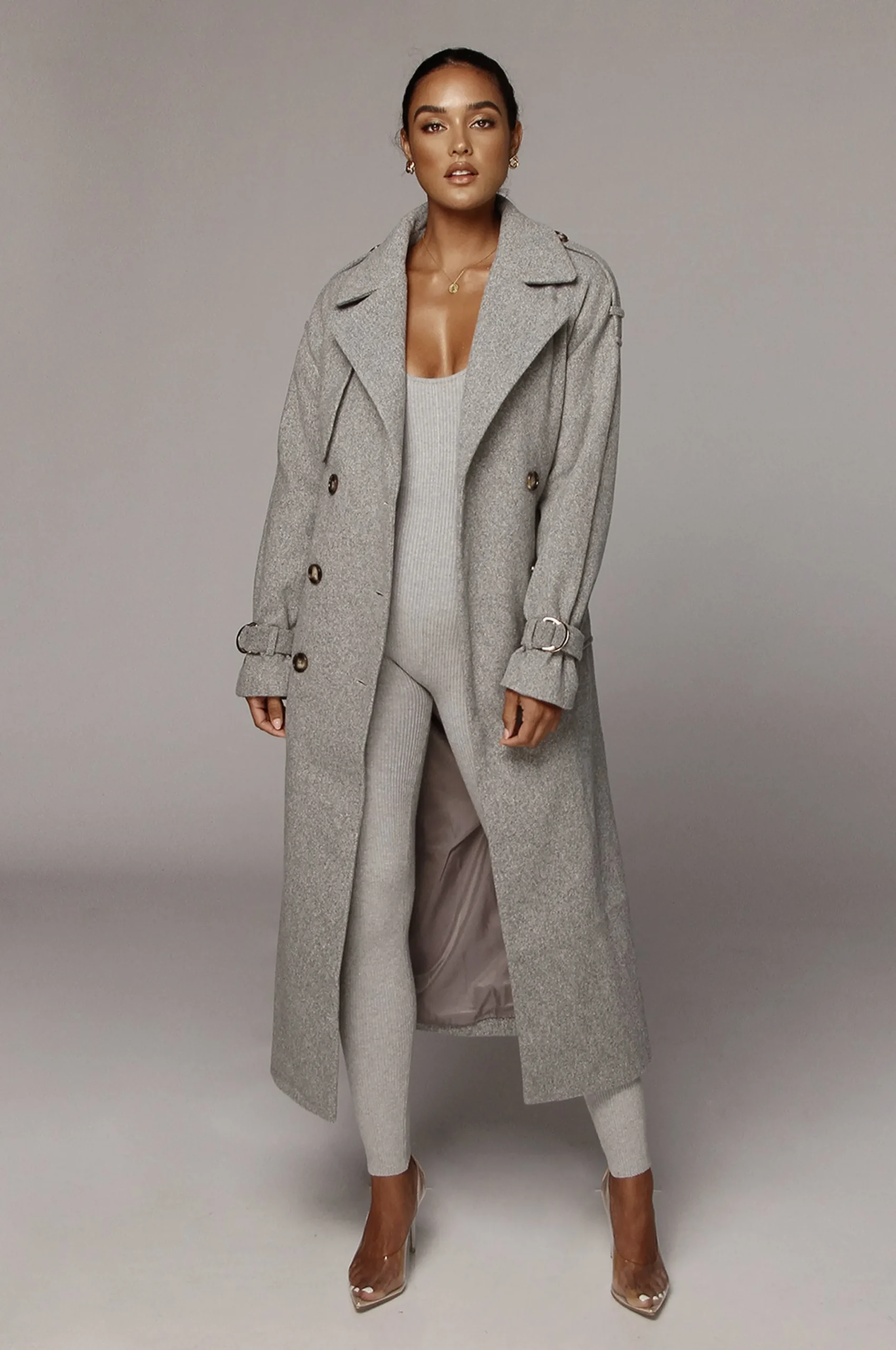 Heather Grey Beverly Trench Coat*JLUXLABEL Outlet