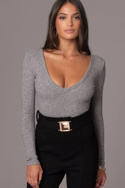 Heather Grey Pegasus Chain Bodysuit*JLUXLABEL Clearance