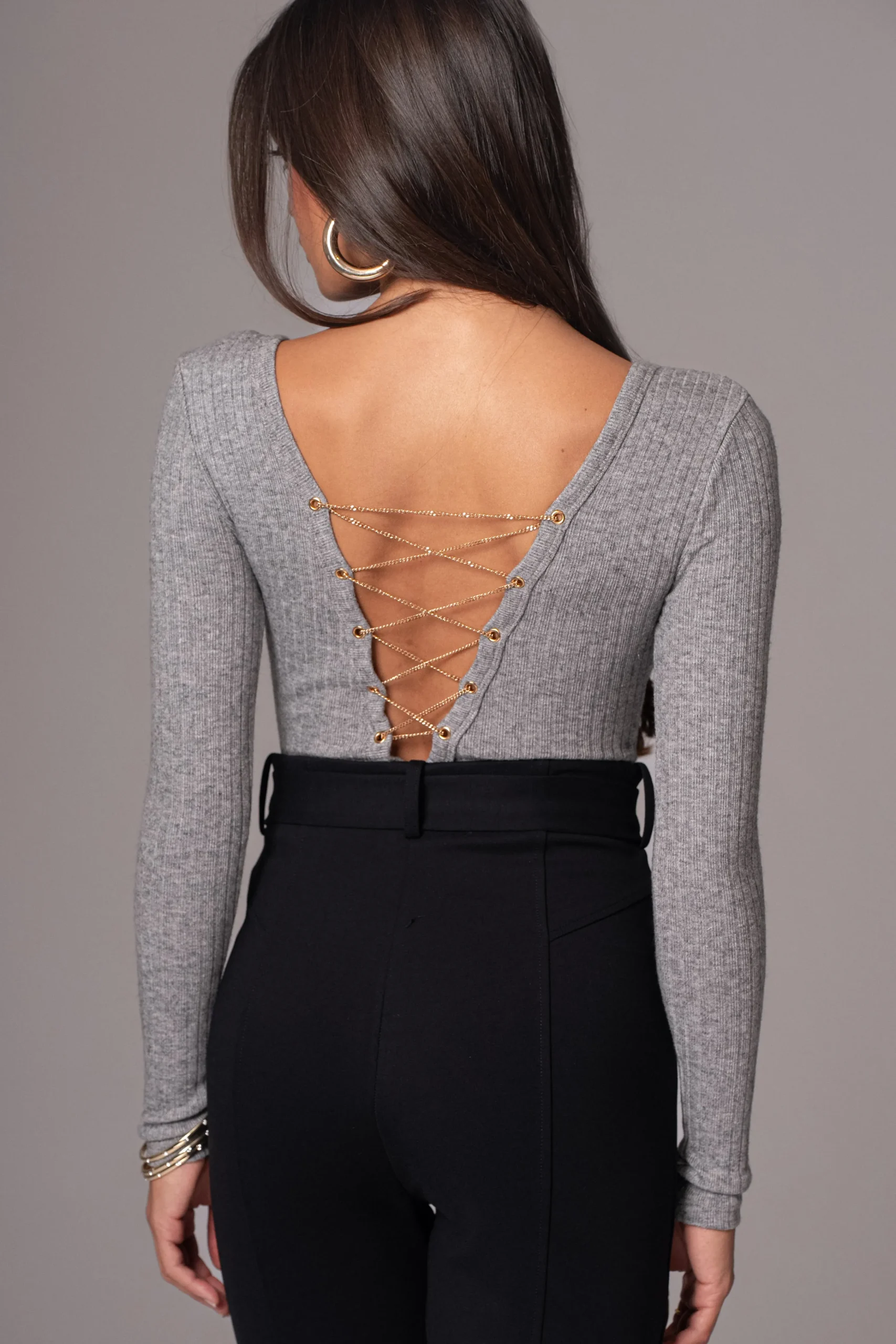 Heather Grey Pegasus Chain Bodysuit*JLUXLABEL Clearance