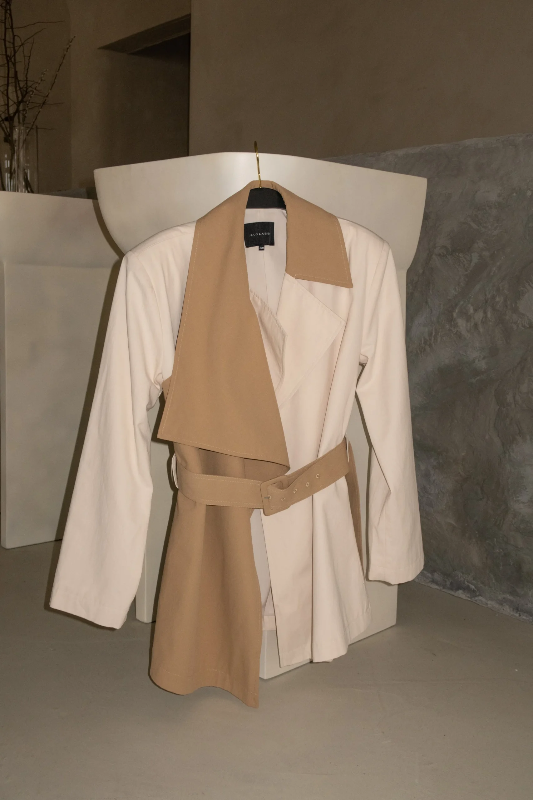 Ivory Color Block Summit Belted Jacket*JLUXLABEL Online