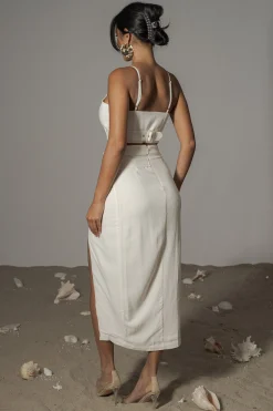 Ivory Gisele Linen Slit Skirt*JLUXLABEL New