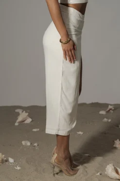 Ivory Gisele Linen Slit Skirt*JLUXLABEL New