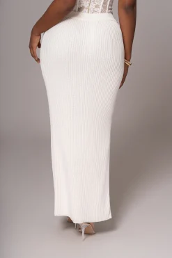 Ivory Hamptons Ribbed Slit Skirt*JLUXLABEL Fashion