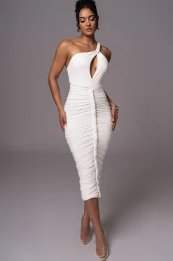 Ivory Jess Ruched Midi Dress*JLUXLABEL Hot