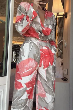 Ivory Palm Print Greta Collared Top*JLUXLABEL New