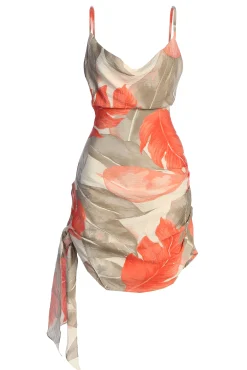 Ivory Palm Print Marise Drape Mini Dress*JLUXLABEL Online