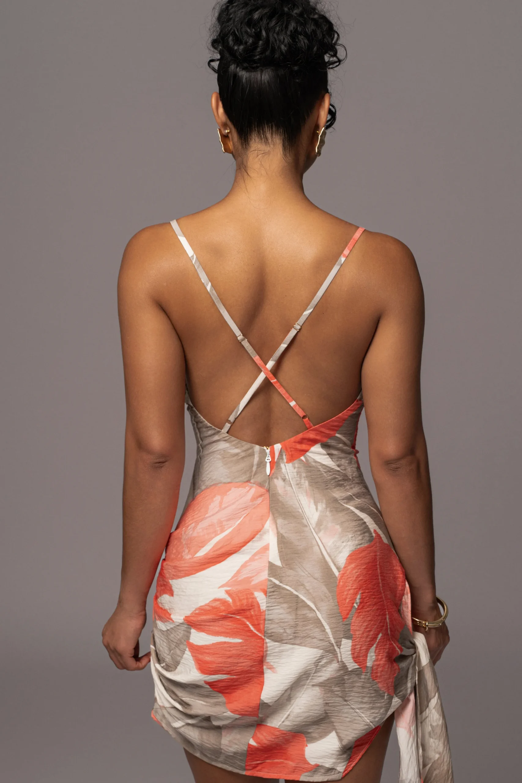 Ivory Palm Print Marise Drape Mini Dress*JLUXLABEL Online