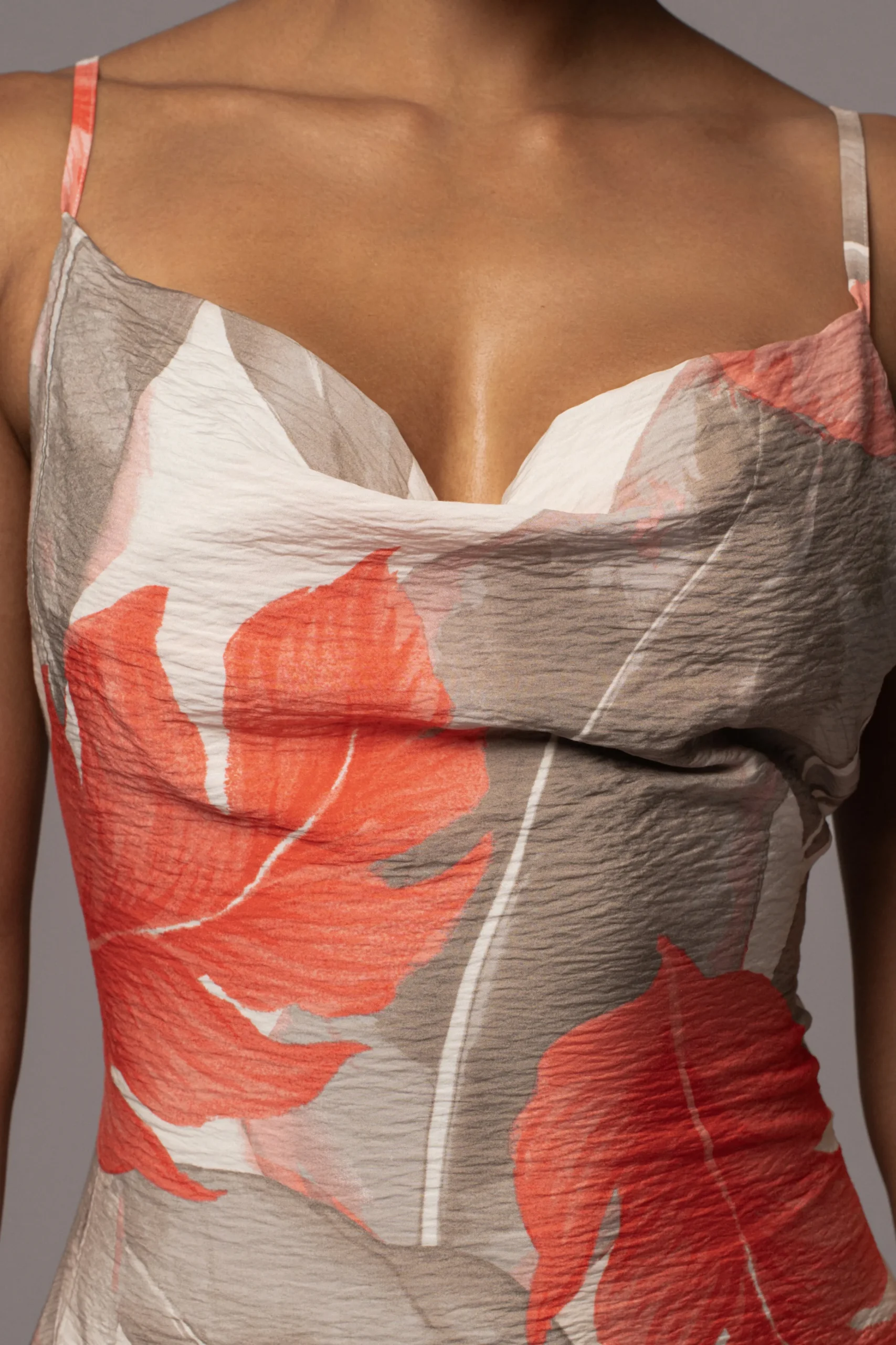 Ivory Palm Print Marise Drape Mini Dress*JLUXLABEL Online