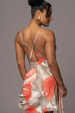 Ivory Palm Print Marise Drape Mini Dress*JLUXLABEL Online