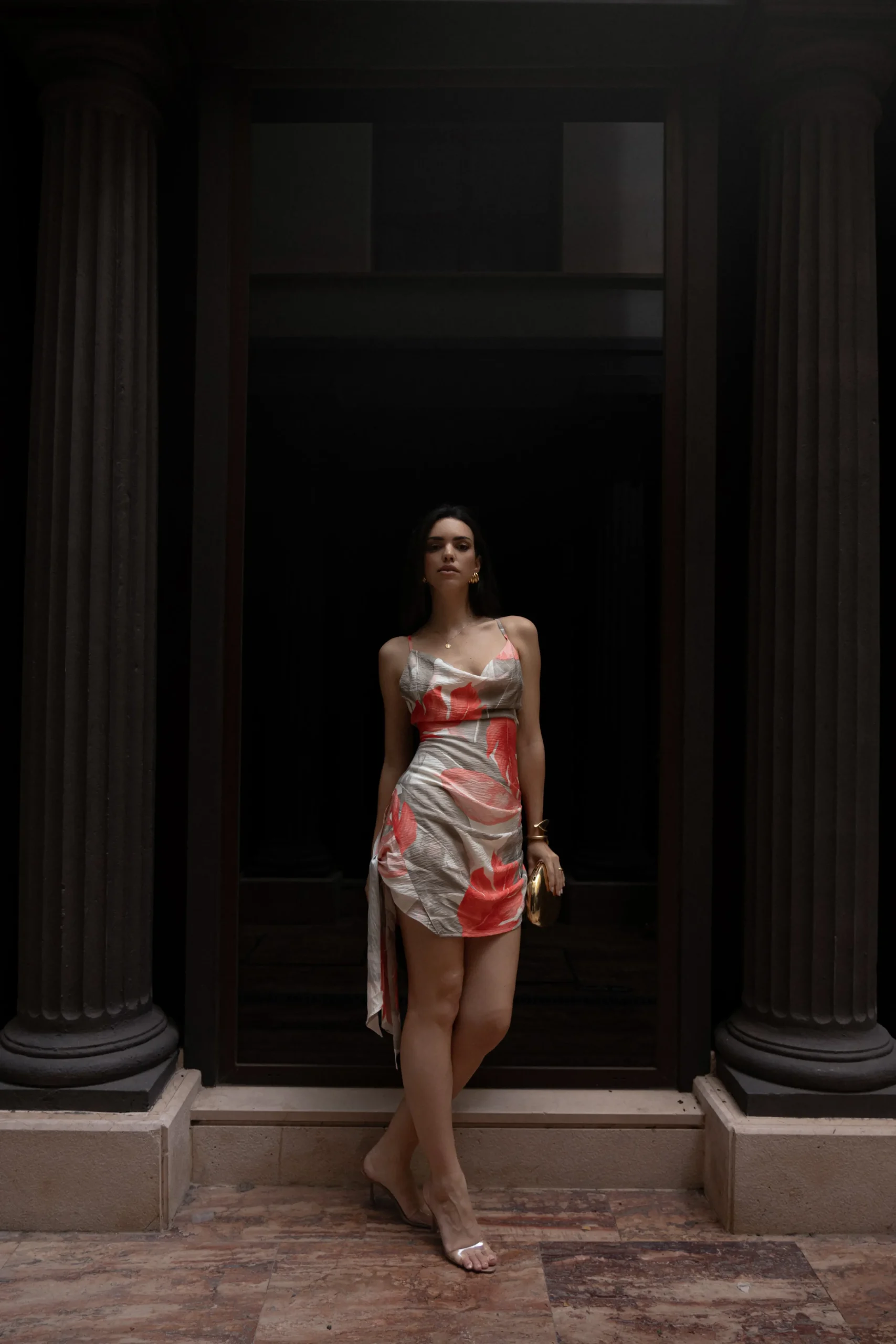 Ivory Palm Print Marise Drape Mini Dress*JLUXLABEL Online