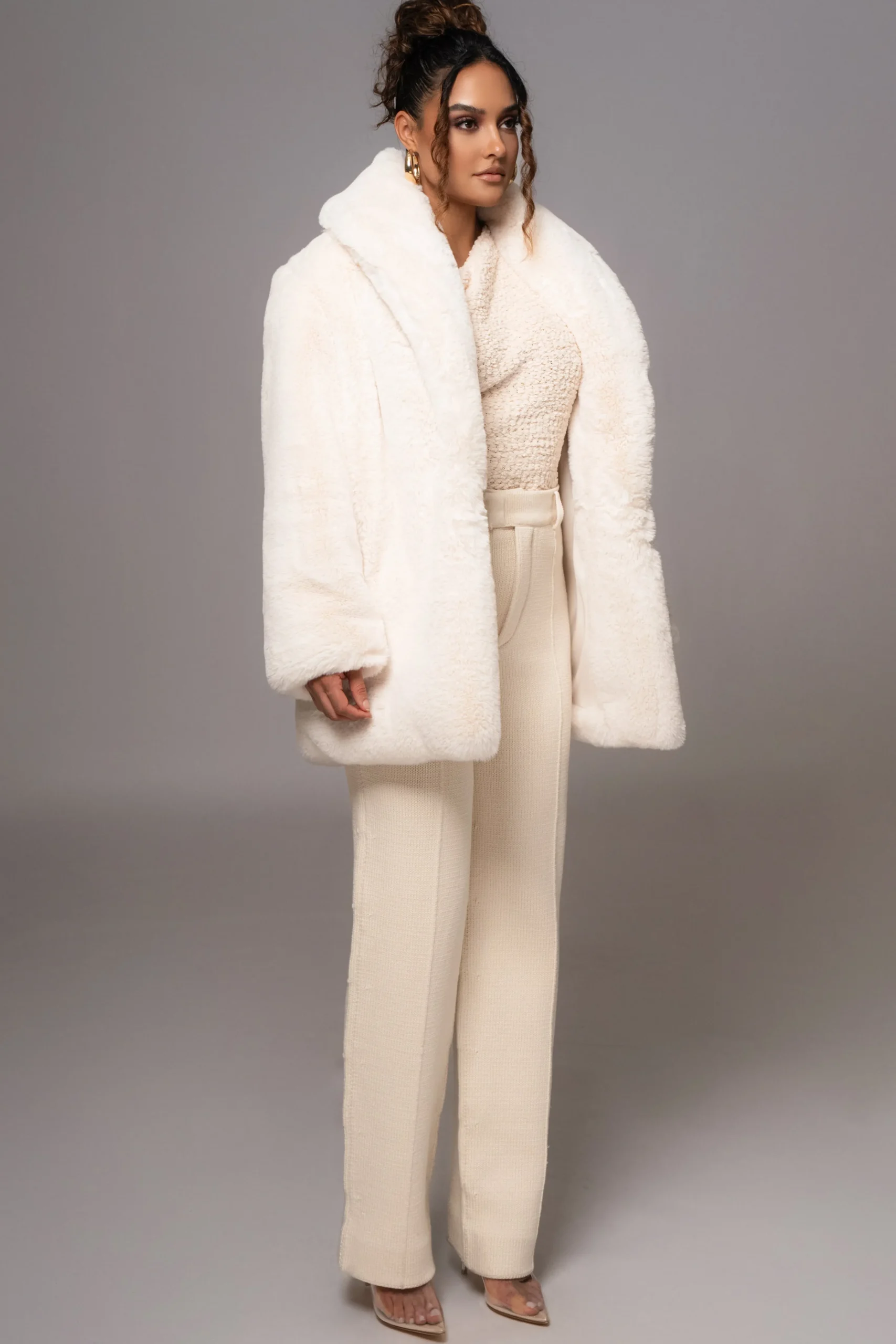 Ivory Refined Faux Fur Oversized Coat*JLUXLABEL Outlet