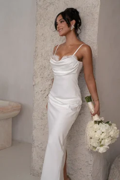 Ivory Unveiled Satin Maxi Dress*JLUXLABEL Sale