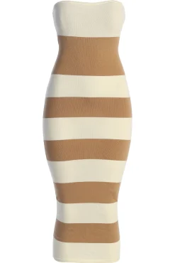 Ivory/Beige Striped Strapless Midi Dress*JLUXLABEL New