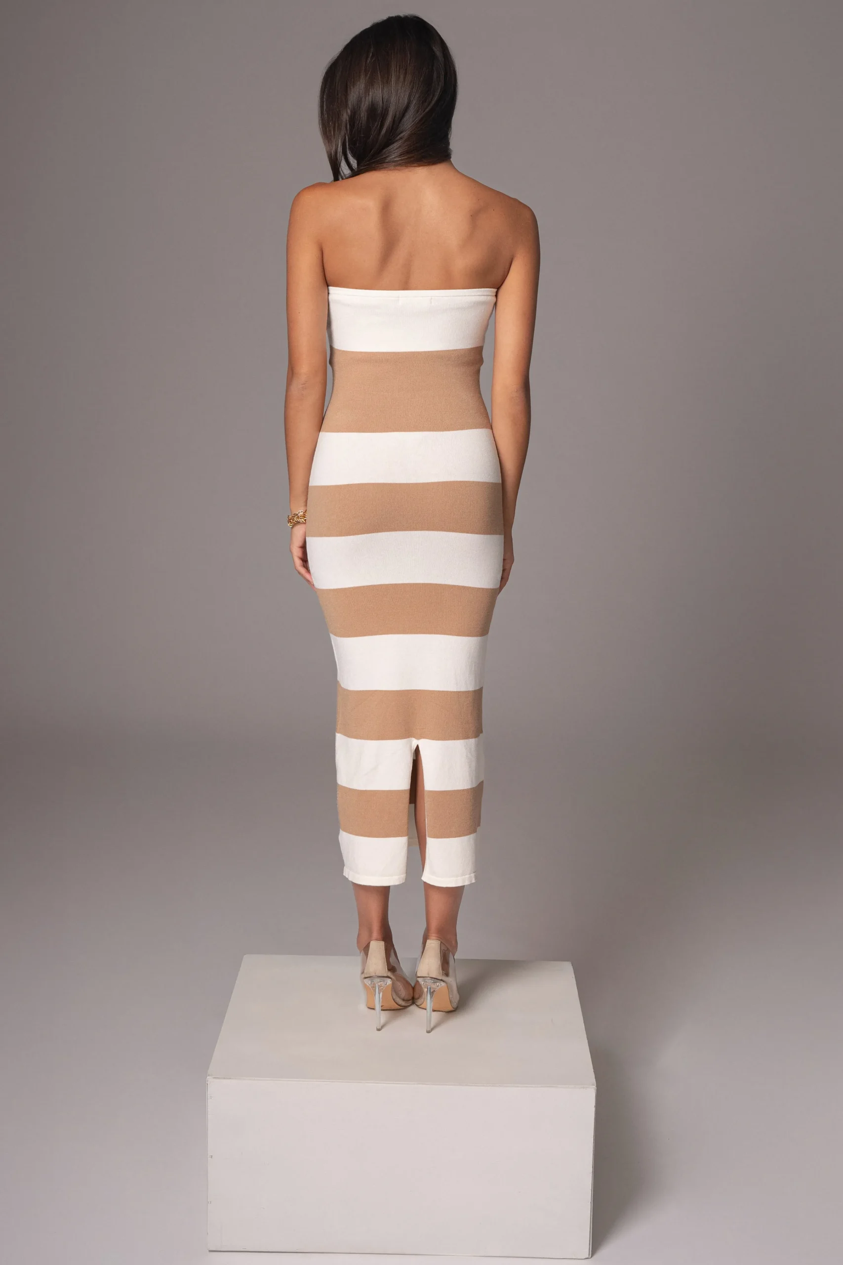 Ivory/Beige Striped Strapless Midi Dress*JLUXLABEL New