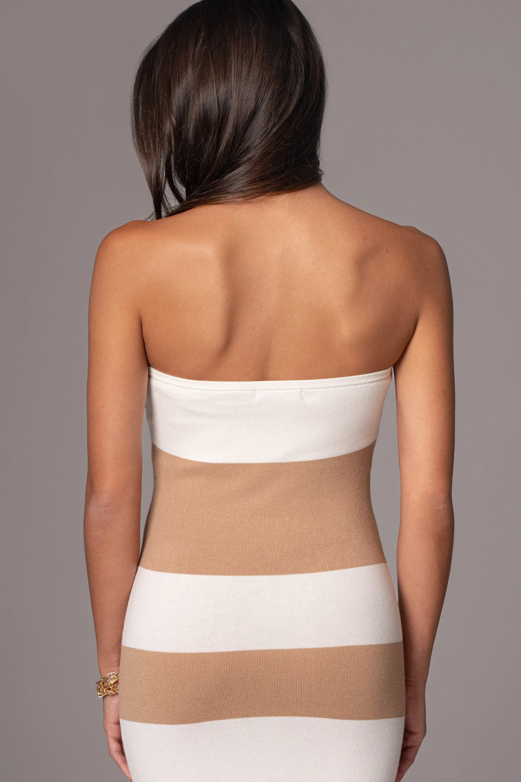 Ivory/Beige Striped Strapless Midi Dress*JLUXLABEL New