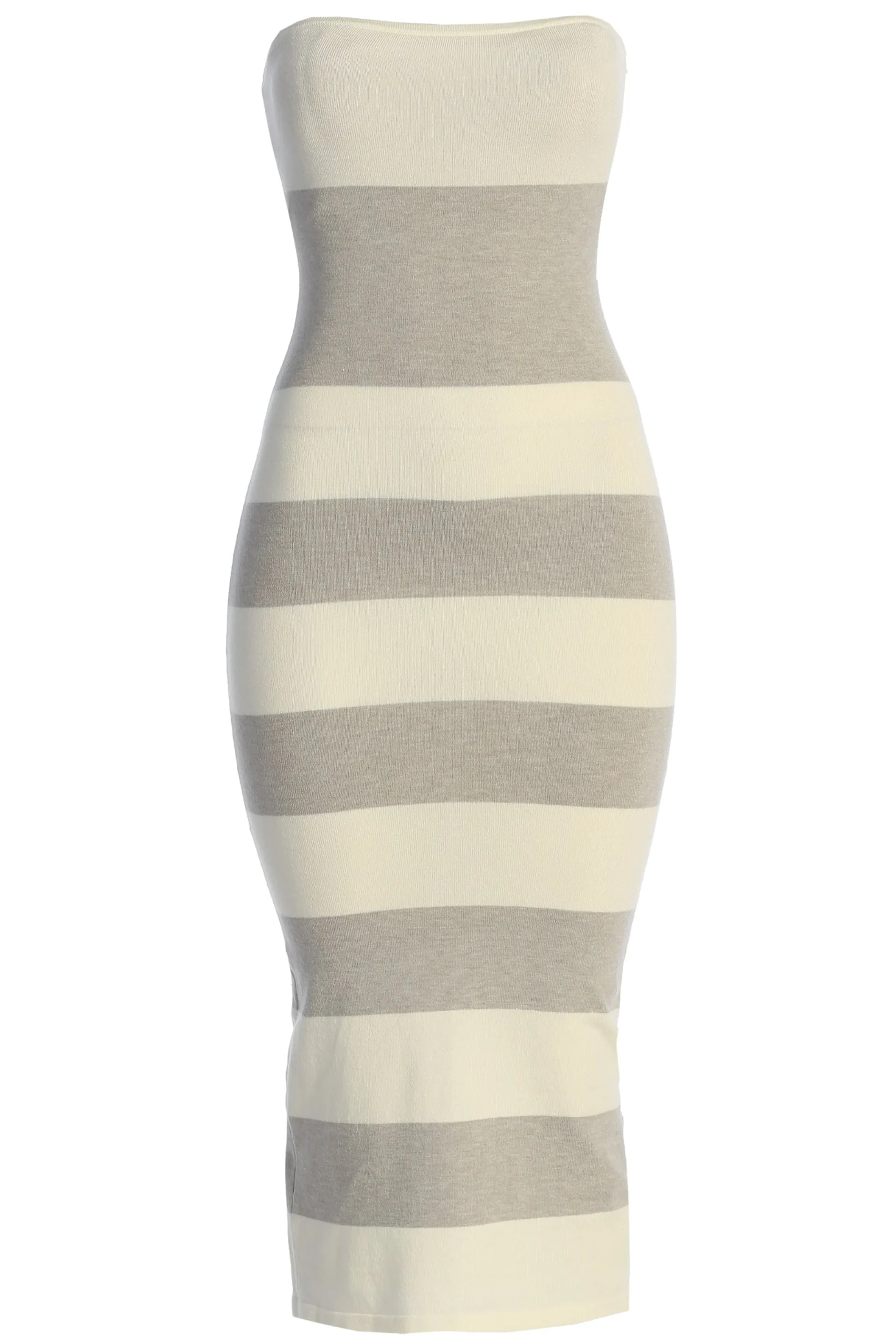 Ivory/Heather Grey Striped Strapless Midi Dress*JLUXLABEL Outlet