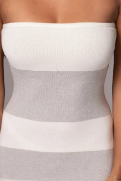 Ivory/Heather Grey Striped Strapless Midi Dress*JLUXLABEL Outlet