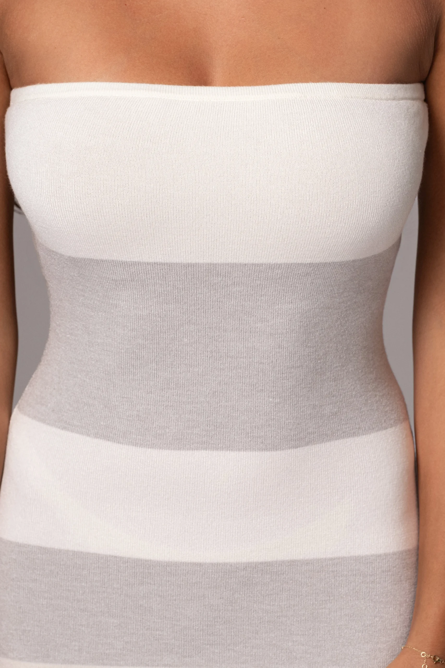 Ivory/Heather Grey Striped Strapless Midi Dress*JLUXLABEL Outlet