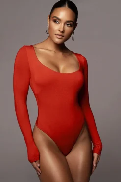 Jluxbasix Red Bethie Scoop Long Sleeve Bodysuit*JLUXLABEL Discount