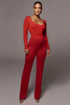 Jluxbasix Red Bethie Scoop Long Sleeve Bodysuit*JLUXLABEL Discount