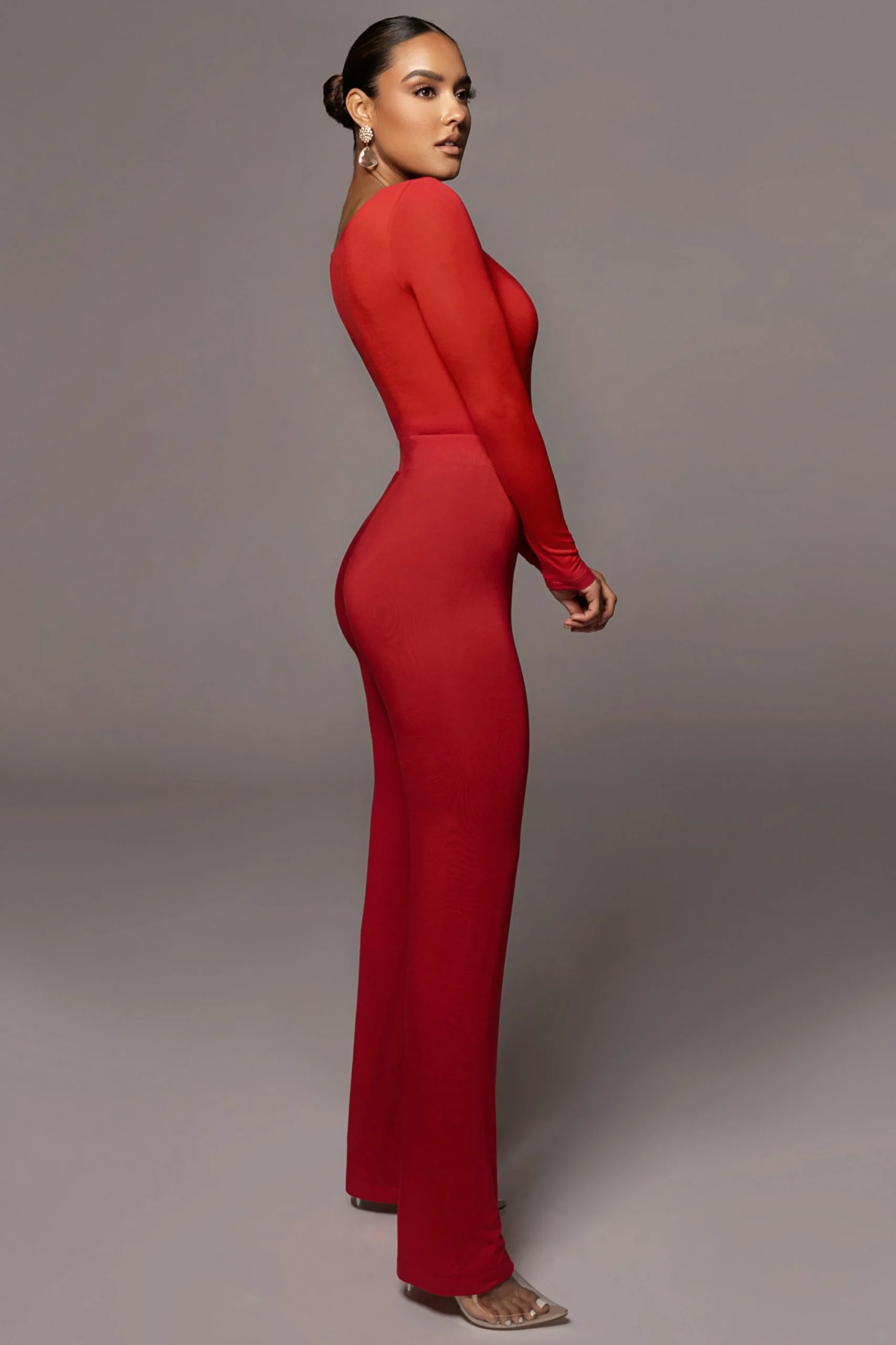 Jluxbasix Red Bethie Scoop Long Sleeve Bodysuit*JLUXLABEL Discount