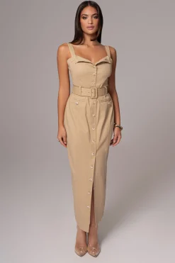 Khaki Forever Summer Belted Dress*JLUXLABEL Clearance