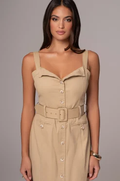 Khaki Forever Summer Belted Dress*JLUXLABEL Clearance