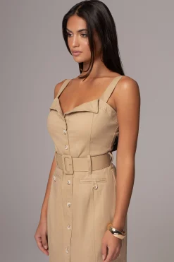 Khaki Forever Summer Belted Dress*JLUXLABEL Clearance